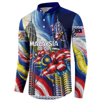 Malaysia Merdeka Independence Day Button Sweatshirt Patriotic Twin Towers Soldier National Flower Graphic