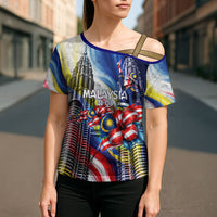 Malaysia Merdeka Independence Day Cross Shoulder Shirt Patriotic Twin Towers Soldier National Flower Graphic