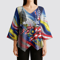 Malaysia Merdeka Independence Day Kimono Sleeve Blouse Patriotic Twin Towers Soldier National Flower Graphic