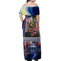 Malaysia Merdeka Independence Day Off Shoulder Maxi Dress Patriotic Twin Towers Soldier National Flower Graphic
