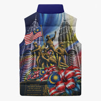 Malaysia Merdeka Independence Day Sleeveless Puffer Jacket Patriotic Twin Towers Soldier National Flower Graphic