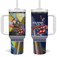 Malaysia Merdeka Independence Day Tumbler With Handle Patriotic Twin Towers Soldier National Flower Graphic