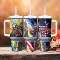 Malaysia Merdeka Independence Day Tumbler With Handle Patriotic Twin Towers Soldier National Flower Graphic