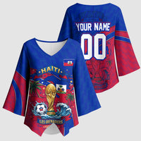 Personalized Haiti Soccer Les Grenadiers Kimono Sleeve Blouse Championship Football 2026 Trophy Haitian Flag Map