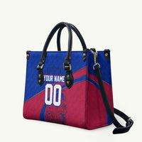 Personalized Haiti Soccer Les Grenadiers Leather Bag Championship Football 2026 Trophy Haitian Flag Map