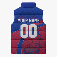 Personalized Haiti Soccer Les Grenadiers Sleeveless Puffer Jacket Championship Football 2026 Trophy Haitian Flag Map