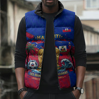 Personalized Haiti Soccer Les Grenadiers Sleeveless Puffer Jacket Championship Football 2026 Trophy Haitian Flag Map