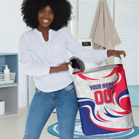 Personalized Haiti Football Champions Laundry Basket Roaring Lion Soccer Mascot With Haiti Trophy Flag