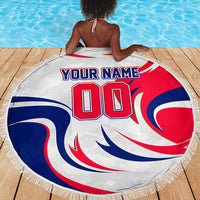 Personalized Haiti Football Champions Beach Blanket Roaring Lion Soccer Mascot With Haiti Trophy Flag