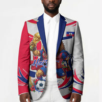 Personalized Haiti Football Champions Blazer Roaring Lion Soccer Mascot With Haiti Trophy Flag