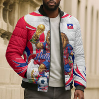 Personalized Haiti Football Champions Bomber Puffer Jacket Roaring Lion Soccer Mascot With Haiti Trophy Flag