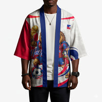 Personalized Haiti Football Champions Kimono Roaring Lion Soccer Mascot With Haiti Trophy Flag