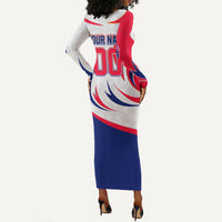 Personalized Haiti Football Champions Long Sleeve Bodycon Dress Roaring Lion Soccer Mascot With Haiti Trophy Flag