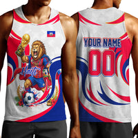 Personalized Haiti Football Champions Men Tank Top Roaring Lion Soccer Mascot With Haiti Trophy Flag