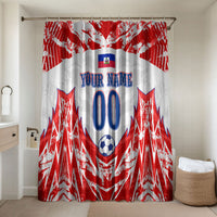 Custom Haiti Football Champions Bathroom Set Haitian Soccer Fan - Tanbou Drums Tropical Flowers