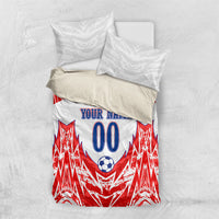 Custom Haiti Football Champions Bedding Set Haitian Soccer Fan - Tanbou Drums Tropical Flowers