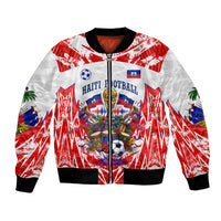Custom Haiti Football Champions Bomber Jacket Haitian Soccer Fan - Tanbou Drums Tropical Flowers