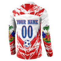 Custom Haiti Football Champions Button Sweatshirt Haitian Soccer Fan - Tanbou Drums Tropical Flowers
