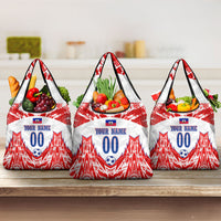 Custom Haiti Football Champions Grocery Bag Haitian Soccer Fan - Tanbou Drums Tropical Flowers