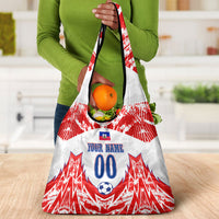 Custom Haiti Football Champions Grocery Bag Haitian Soccer Fan - Tanbou Drums Tropical Flowers
