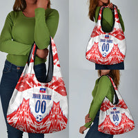 Custom Haiti Football Champions Grocery Bag Haitian Soccer Fan - Tanbou Drums Tropical Flowers