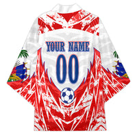 Custom Haiti Football Champions Kimono Haitian Soccer Fan - Tanbou Drums Tropical Flowers