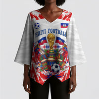 Custom Haiti Football Champions Kimono Sleeve Blouse Haitian Soccer Fan - Tanbou Drums Tropical Flowers