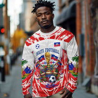 Custom Haiti Football Champions Long Sleeve Shirt Haitian Soccer Fan - Tanbou Drums Tropical Flowers