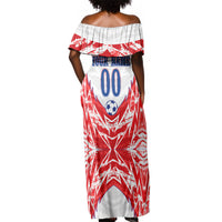 Custom Haiti Football Champions Off Shoulder Maxi Dress Haitian Soccer Fan - Tanbou Drums Tropical Flowers