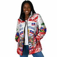 Custom Haiti Football Champions Padded Jacket Haitian Soccer Fan - Tanbou Drums Tropical Flowers