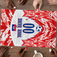 Custom Haiti Football Champions Puzzle Haitian Soccer Fan - Tanbou Drums Tropical Flowers