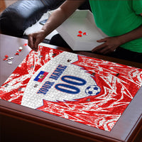 Custom Haiti Football Champions Puzzle Haitian Soccer Fan - Tanbou Drums Tropical Flowers