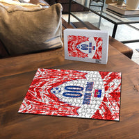 Custom Haiti Football Champions Puzzle Haitian Soccer Fan - Tanbou Drums Tropical Flowers