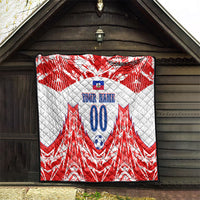 Custom Haiti Football Champions Quilt Haitian Soccer Fan - Tanbou Drums Tropical Flowers