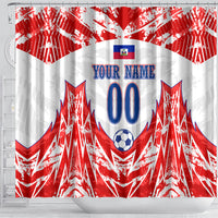 Custom Haiti Football Champions Shower Curtain Haitian Soccer Fan - Tanbou Drums Tropical Flowers