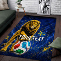 Personalized Sweden Football Lion Area Rug Electric Lightning Mascot