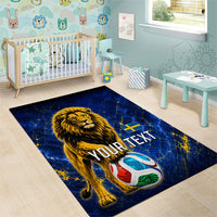 Personalized Sweden Football Lion Area Rug Electric Lightning Mascot