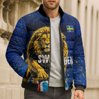Personalized Sweden Football Lion Bomber Puffer Jacket Electric Lightning Mascot