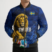 Personalized Sweden Football Lion Bomber Puffer Jacket Electric Lightning Mascot