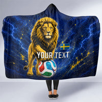 Personalized Sweden Football Lion Hooded Blanket Electric Lightning Mascot