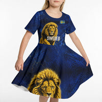 Personalized Sweden Football Lion Kid Short Sleeve Dress Electric Lightning Mascot