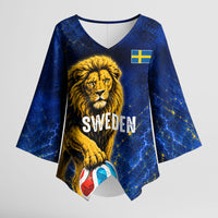 Personalized Sweden Football Lion Kimono Sleeve Blouse Electric Lightning Mascot