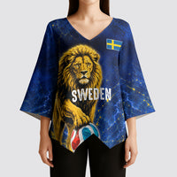 Personalized Sweden Football Lion Kimono Sleeve Blouse Electric Lightning Mascot