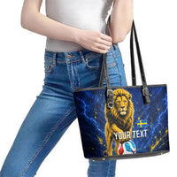 Personalized Sweden Football Lion Leather Tote Bag Electric Lightning Mascot