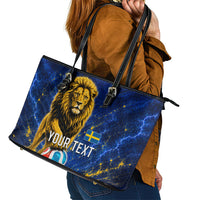 Personalized Sweden Football Lion Leather Tote Bag Electric Lightning Mascot