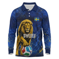 Personalized Sweden Football Lion Long Sleeve Polo Shirt Electric Lightning Mascot