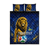 Personalized Sweden Football Lion Quilt Bed Set Electric Lightning Mascot