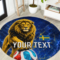 Personalized Sweden Football Lion Round Carpet Electric Lightning Mascot