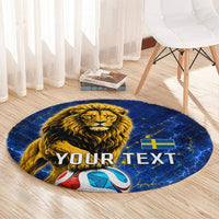 Personalized Sweden Football Lion Round Carpet Electric Lightning Mascot