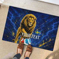 Personalized Sweden Football Lion Rubber Doormat Electric Lightning Mascot